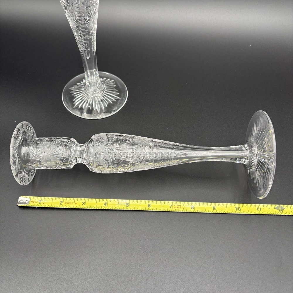 Pairpoint Crystal 11" Tall‎ Hollow Candlestick Brilliant Polish Floral Etched - Picture 7 of 12